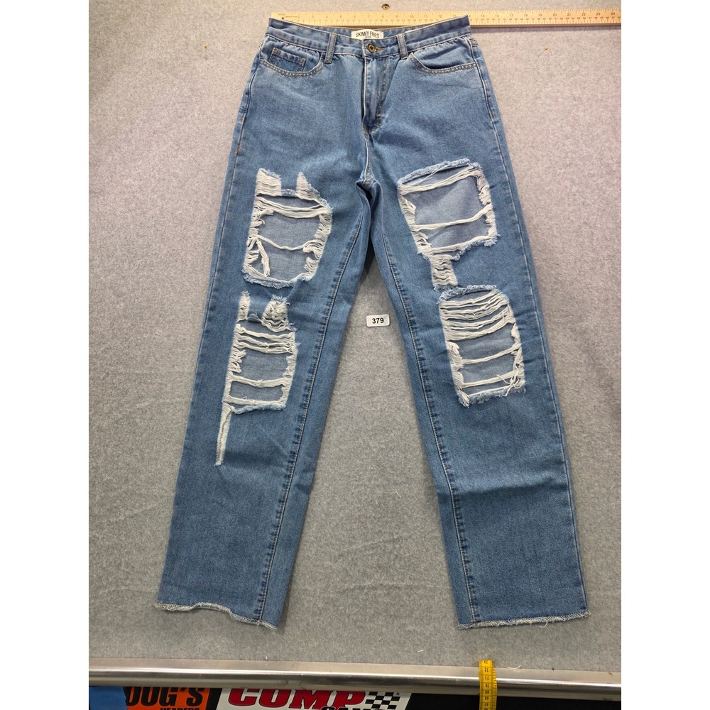 Skinny Fries Denim Distressed Boyfriend Jeans Light Wash Ripped Straight Leg 7